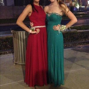 Red high neck prom dress